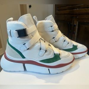 Chloé Sonnie High Top Sneakers White/Red/Green size 6.5 women New with tag/box